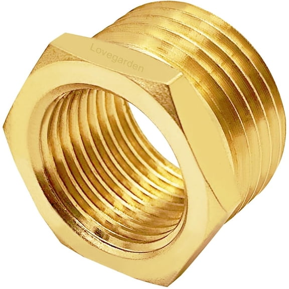 PLUHKN-Brass Garden Hose Connector G 1/2" Female x 3/4" GHT Male Adapter, Hex Bushing Reducer Water Hose to Shower Head