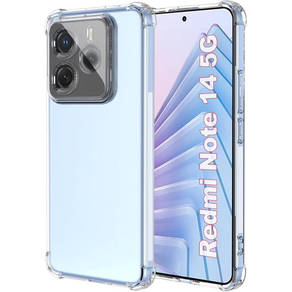 PLUHKN-Case for Xiaomi Redmi Note 14 5G Clear TPU Four Corners Military-Grade Protection Cover Transparent Soft funda