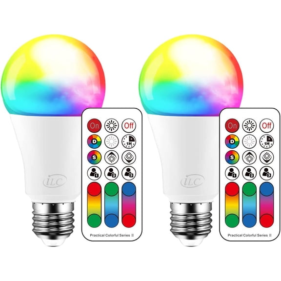PLUHKN-Color Changing LED Light Bulb, 120 Colors, 2700K Warm White, 70 Watt Equivalent, DIY Strobe, RGB with Remote Control, LED 10W A19 E26 Screw (Pack of 2)