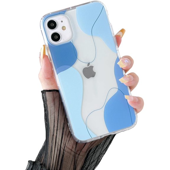 PLUHKN-Compatible with iPhone 12/12 Pro Case, Soft Shaped Art Design with Built-in Bumper Protective Phone Case, Cute Slim TPU Cover Designed for iPhone 12/12 Pro Case,Blue