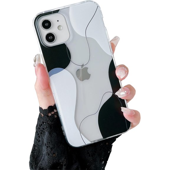 PLUHKN-Compatible with iPhone 12/12 Pro Case, Soft Shaped Art Design with Built-in Bumper Protective Phone Case, Cute Slim TPU Cover Designed for iPhone 12/12 Pro Case,Black