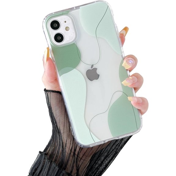 PLUHKN-Compatible with iPhone 12/12 Pro Case, Soft Shaped Art Design with Built-in Bumper Protective Phone Case, Cute Slim TPU Cover Designed for iPhone 12/12 Pro Case,Green