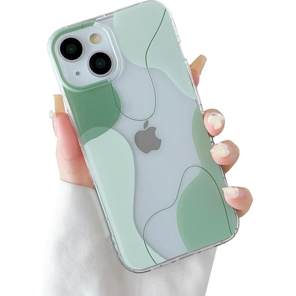 PLUHKN-Compatible with iPhone 13/14 Case, Soft Shaped Art Design with Built-in Bumper Protective Phone Case, Cute Slim TPU Cover Designed for iPhone 13/14 Case,Green