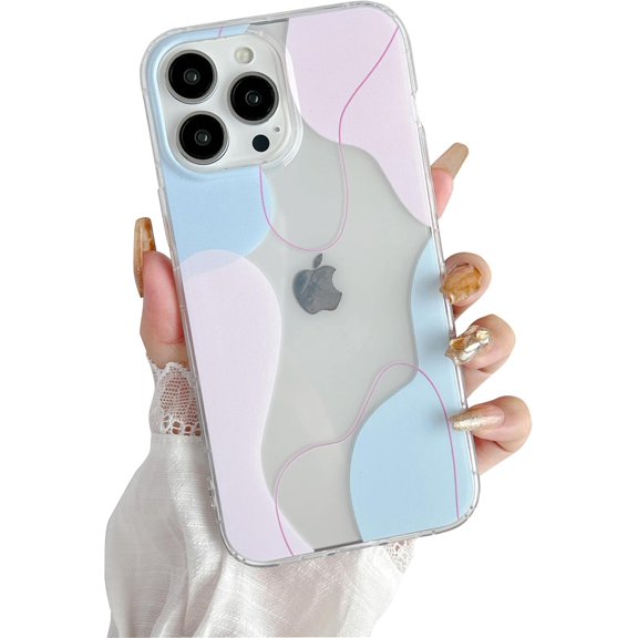 PLUHKN-Compatible with iPhone 14 Pro Max Case, Soft Shaped Art Design with Built-in Bumper Protective Phone Case, Cute Slim TPU Cover Designed for iPhone 14 Pro Max Case,Blue-Pink