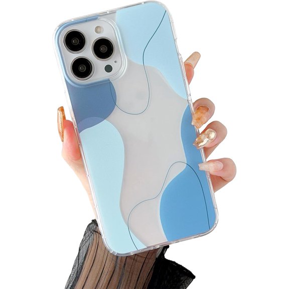 PLUHKN-Compatible with iPhone 15 Pro Case, Soft Shaped Art Design with Built-in Bumper Protective Phone Case, Cute Slim TPU Cover Designed for iPhone 15 Pro Case, Blue
