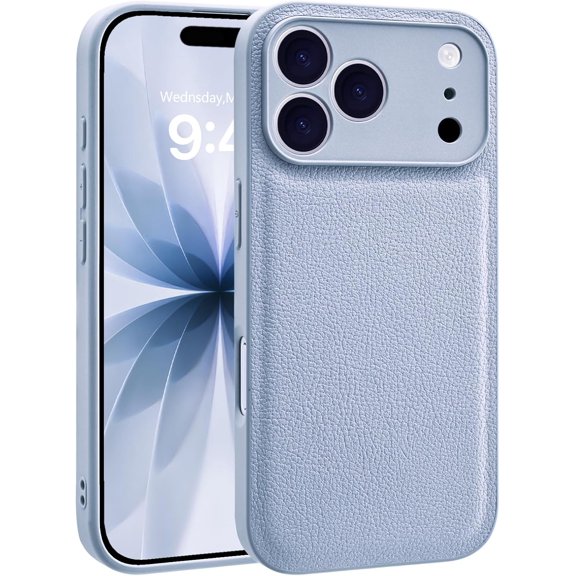 PLUHKN-Compatible with iPhone 17 Pro Max PU Leather Phone Case for Women, Solid Luxury Case, Classic Design Shockproof Slim Case Cover, Anti-Scratch Protective Case for iPhone 17 Pro Max 6.9" - Blue