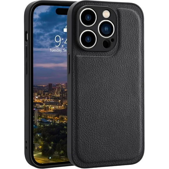 PLUHKN-Compatible with iPhone X Leather Phone Case for Women, Fashion Girls Solid Luxury Case, Classic Design Shockproof Slim Case Cover, Anti-Scratch Protective Case for iPhone X 5.8" - Black