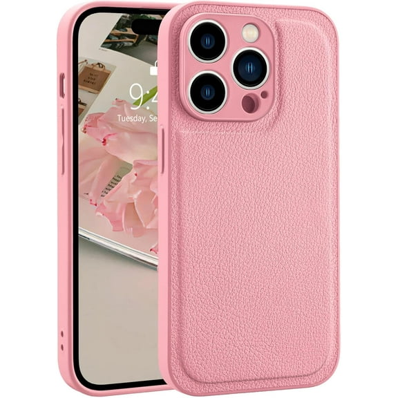 PLUHKN-Compatible with iPhone X Leather Phone Case for Women, Fashion Girls Solid Luxury Case, Classic Design Shockproof Slim Case Cover, Anti-Scratch Protective Case for iPhone X 5.8" - Pink