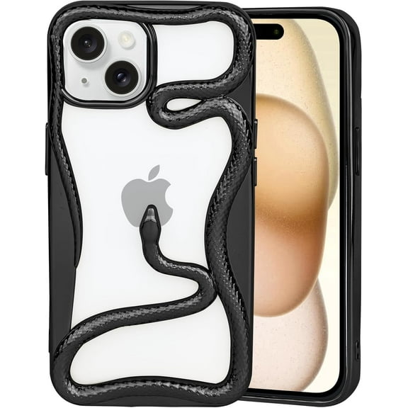 PLUHKN-Cool 3D Snake Cases for iPhone 15, Creative Hollow Dissipate Heat Design Soft Electroplated Shockproof Cover for iPhone 15 Black