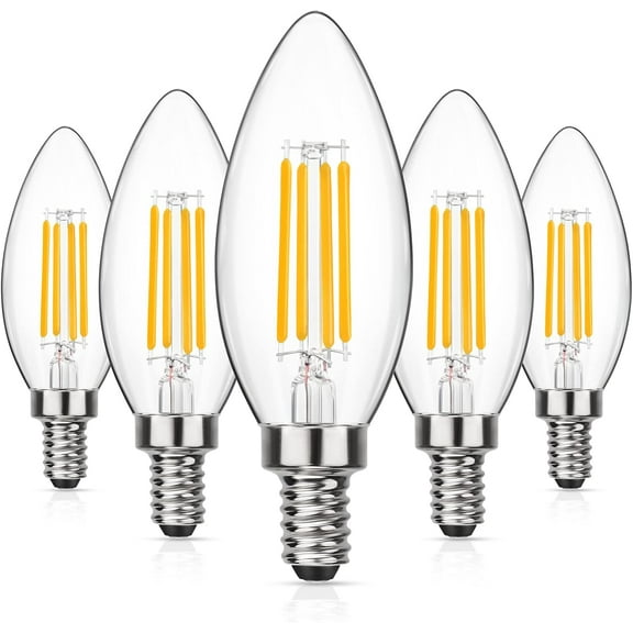 PLUHKN-Dimmable E12 Candelabra LED Light Bulbs 60W Equivalent, 2700K Warm White, 600LM LED Chandelier Bulb, B11 Candle Light Bulbs, Pack of 5