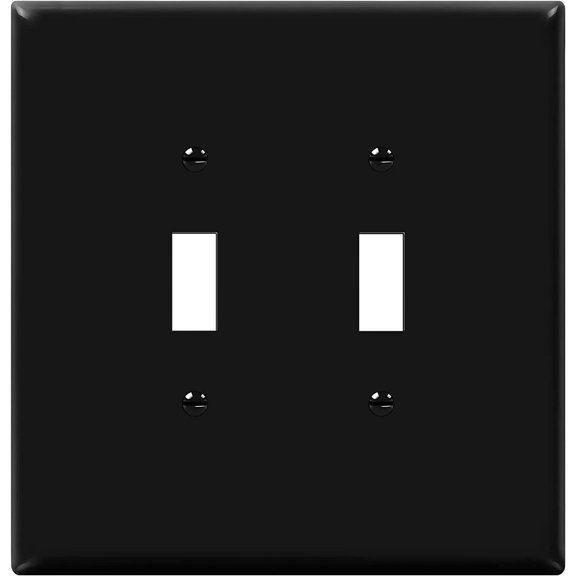 PLUHKN-Double Toggle Switch Cover, Two Gang Light Switch Wall Plate, Gloss Finish, Oversized 2-Gang 5.5" x 5.5", Unbreakable Polycarbonate Thermoplastic, UL Listed, 8812O-BK, Black