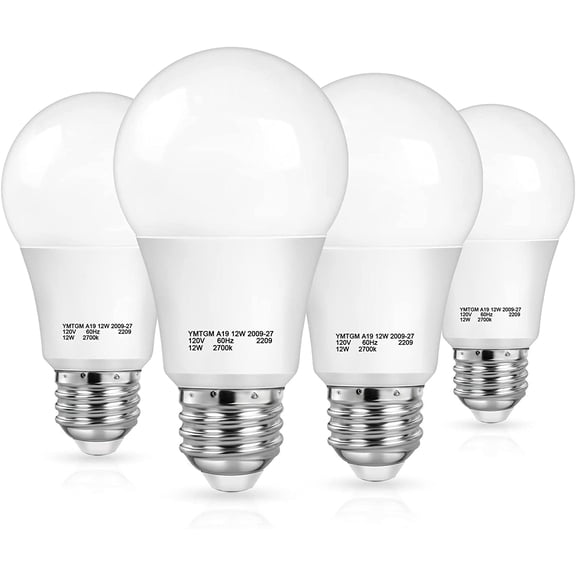 PLUHKN-Dusk to Dawn Light Sensor Bulbs, A19 12W LED Auto On Off Light Bulbs, 1200 Lumens, E26 Base, Warm White 2700K Outdoor Indoor Lighting for Porch Garage Yard, 4-Pack