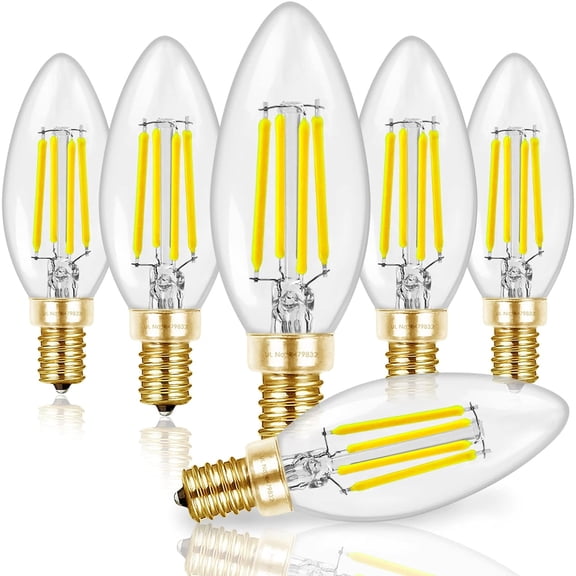 PLUHKN-E12 LED Bulb Dimmable 60W Equivalent, Chandelier Light Bulbs Daylight 5000K, Candelabra Light Bulbs 90+CRI 6W 550LM B11 Type B LED Candle Bulb with Candelabra Base, UL Listed, 6 Pack
