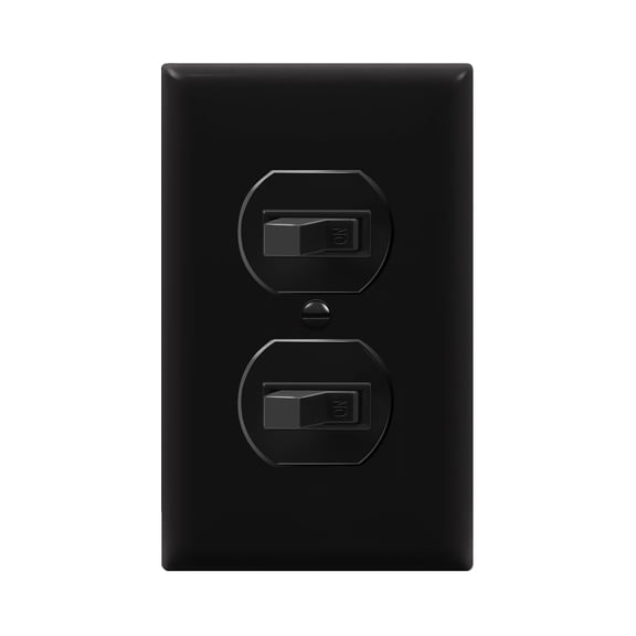 PLUHKN-Enerlites Duplex Double Toggle Light Switch with Wall Plate, Single Pole, Side Wiring, Copper Wire Only, Grounding Screw, Residential Grade, 15A 120V, UL Listed, 82150-BKWP, Black