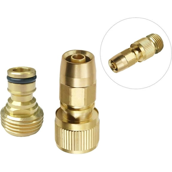 PLUHKN-Expandable Garden Hose Repair Kit, Set of Brass Flexible Garden Hose Repair Fittings Collapsible Water Hose with Specific Quick Connector, Only Fits for 3/4 Inch GHT Female Water Hose Nozzle