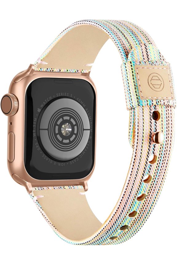 -Fabric Cloth Bands Compatible with Apple Watch 49mm 46mm 45mm 44mm 42mm 38mm 40mm 41mm, Canvas Strap with Soft Genuine Leather Lining for Apple iWatch Series 11/10/9/8/7/6/5/4/3/2/1/SE/Ultra