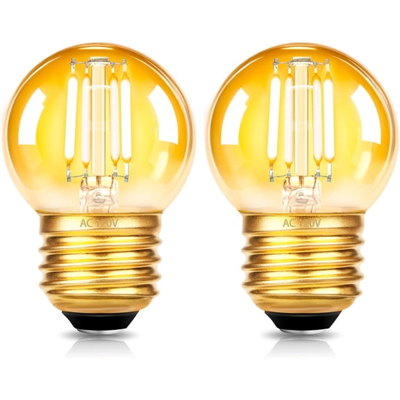 PLUHKN-G40 Led Low Wattage Light Bulbs 3W Equivalent to 25 Watt Light Bulbs Amber Glass Small Globe Light Bulb E26 Standard Base 2200K Warm White 100LM CRI 90+ Pack of 2