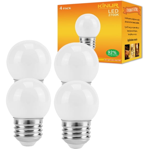 PLUHKN-G40 Small Low wattage LED Edison Bulb 2700K 2 watt-15 watt Equivalent, E26 Base Low watt Soft Warm Light Bulbs for Healthy Sleep 4 Pack