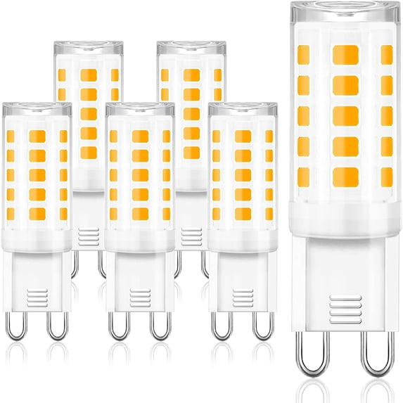 PLUHKN-G9 LED Bulbs 4W (40W Halogen Equivalent) 2700K Soft White, T4 Chandelier Light Bulbs G9 Bi Pin Ceramic Base, No-Flicker 120V AC 400 Lumen 360°Beam Angle No-Dimmable 6 Pack