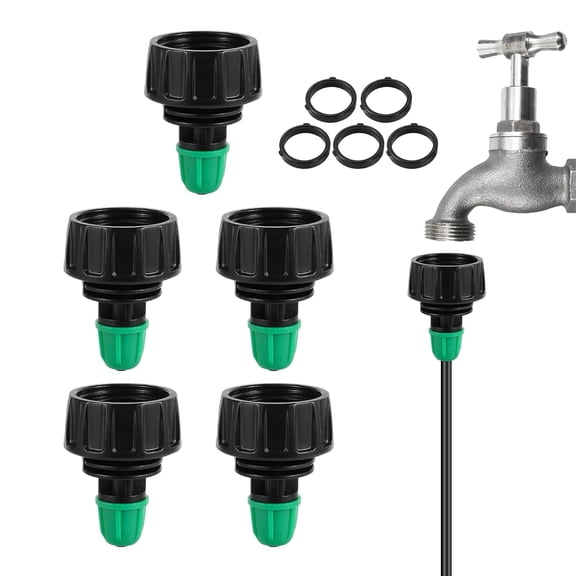 PLUHKN-Garden Hose Adapter 3/4 to 1/4 Inch Drip Irrigation Tubing Connectors Lock Barbed Design 3/4 US Standard GHT Thread 5 Pack(3/4" to 1/4" Pipe Connector)