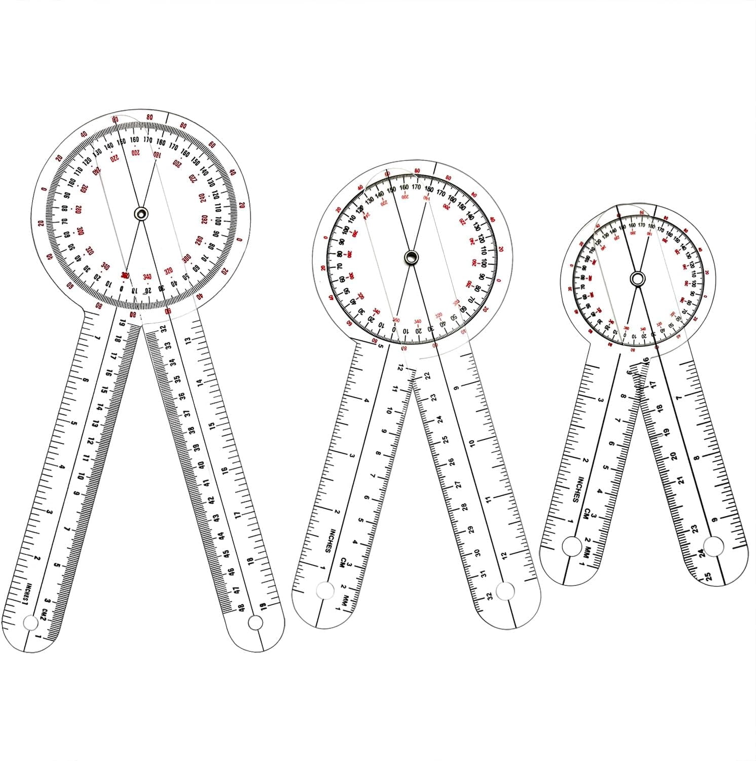 PLUHKN-Goniometer Set 3 Pieces of 6/8/12 Inch, Transparent Orthopedic ...