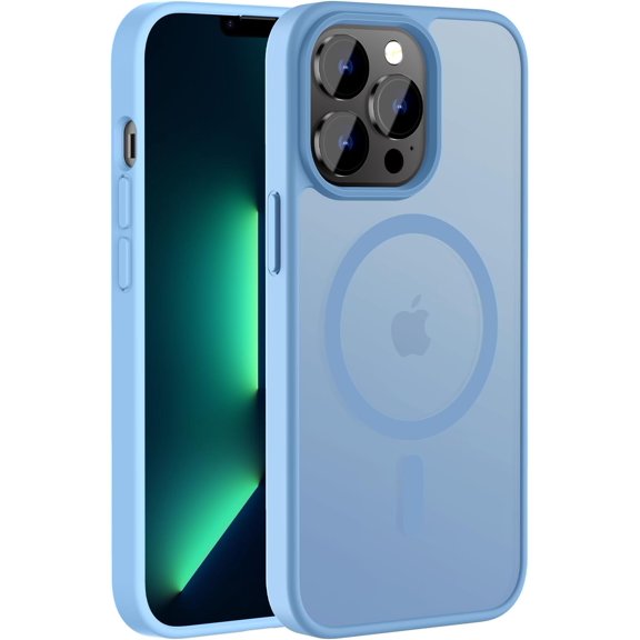 PLUHKN-Hualele Magnetic for iPhone 13 Pro Case,Compatible with MagSafe, Military Grade Dropproof Translucent Matte Hard Back Soft Edge Slim Phone Case iPhone 13 Pro, Peak Blue