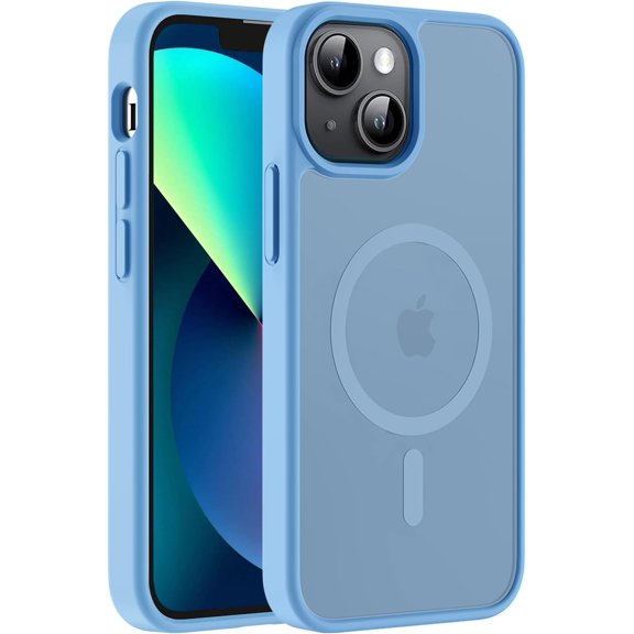 PLUHKN-Hualele Magnetic for iPhone 14 Case & iPhone 13 Case,Compatible with MagSafe, Military Grade Dropproof Translucent Matte Hard Back Soft Edge Slim Phone Case iPhone 13/14, Peak Blue