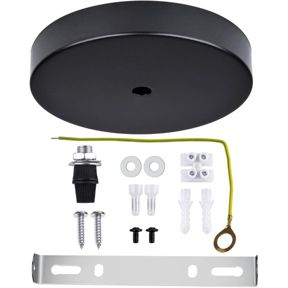 PLUHKN-Industrial 5.9" Black Ceiling Canopy Kit,Single Hole Extra Depth and Width Ceiling Plate for Pendant Light or Chandelier