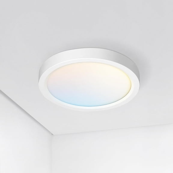 PLUHKN-LED 5" Round Flush Mount Ceiling Light Fixture, Low Profile Surface Lighting | 5CCT, Dimmable, Ultra-Thin, ETL Listed | 10W 700LM 2700-6000K 120V | Kitchen, Bedroom, Hallway Lamp | White