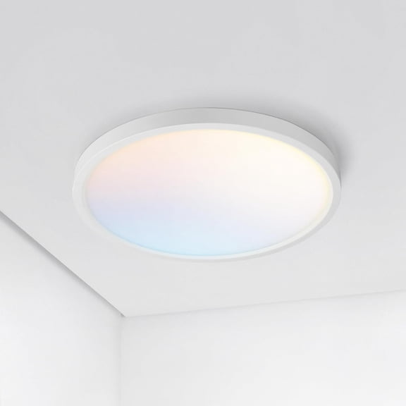 PLUHKN-LED 9" Round Flush Mount Ceiling Light Fixture, Low Profile Surface Lighting | 5CCT, Dimmable, Ultra-Thin, ETL Listed | 18W 1660LM 2700-6000K 120V | Kitchen, Bedroom, Hallway Lamp | White