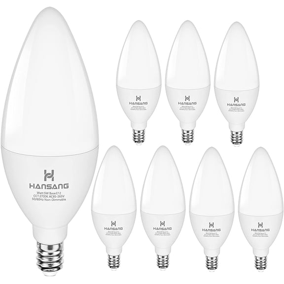 PLUHKN-LED Ceililng Fan Light Bulbs Warm White 2700K E12 Candelabra Base, 60w Equivalent B11 Candelabra LED Bulbs Small Base, Chandelier Light Bulbs 500LM CRI85 120V Non-Dimmable 8 Pack