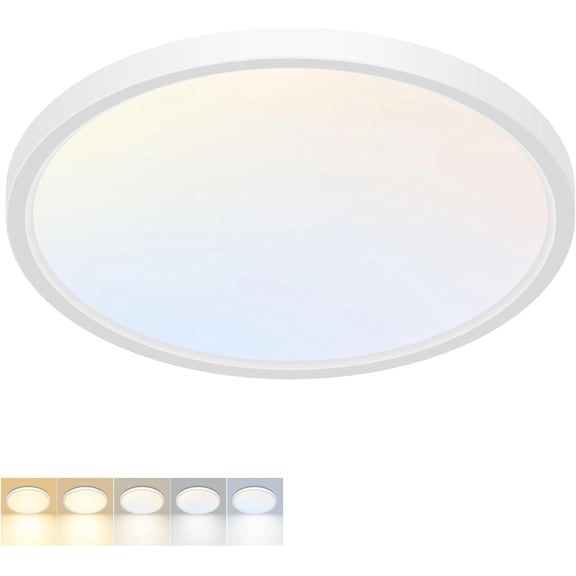 PLUHKN-LED Flush Mount Ceiling Light,15Inch 30W,3000K/3500K/4000K/5000K/6500K 5 Color Temperatures Ceiling Light Fixture for Kitchen Porch Hallway Bedroom Bathroom and Closet,White