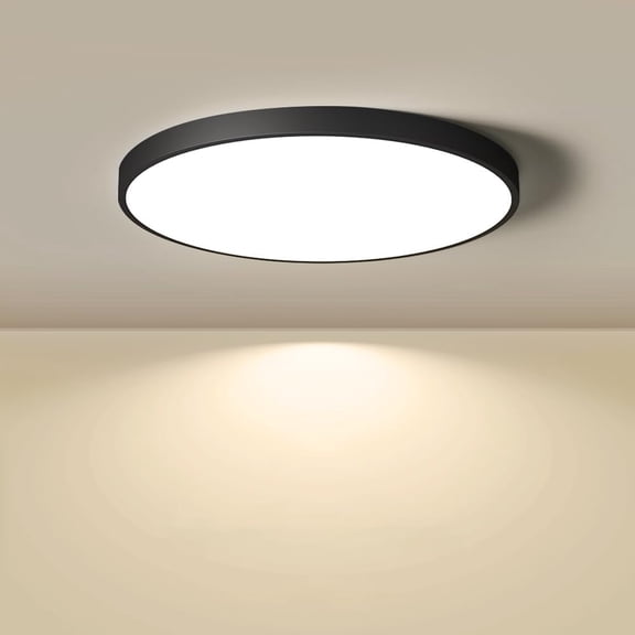 PLUHKN-LED Flush Mount Ceiling Light Fixture, 8.9 Inch 18W, 2800K Warm White, Black Flat Modern Round Lighting Fixtures, 1800LM, 180W Equivalent White Ceiling Lamp Lights for Kitchens, Stairwells, Be