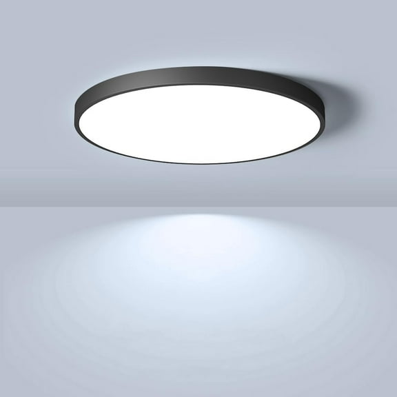 PLUHKN-LED Flush Mount Ceiling Light Fixture, 8.9 Inch 18W, 6000K Daylight White, Black Flat Modern Round Lighting Fixtures, 1800LM, 180W Equivalent White Ceiling Lamp Lights for Kitchen, Stairwell,