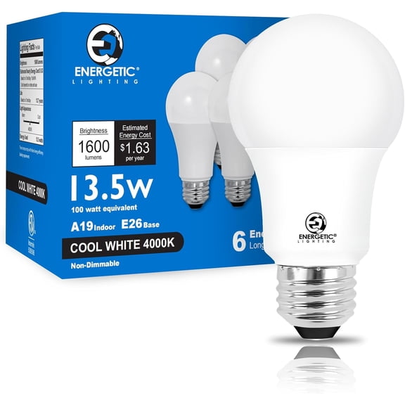 PLUHKN-LED Light Bulbs 100 Watt Equivalent, 1600LM Super Bright, Non-Dimmable Cool White 4000K A19 LED Light Bulbs, E26 Standard Base, ETL Listed, 6 Packs