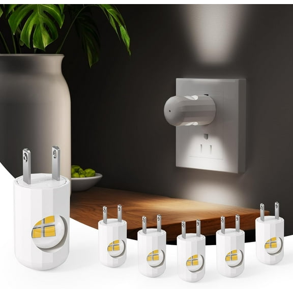 PLUHKN-LED Night Light Plug-in Wall Outlet Light, 5000K Daylight,Ambient Lighting,Nightlight for Bedroom, Bathroom, Nursery, Hallway, Kitchen 6 Pack