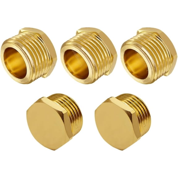 PLUHKN-LOVEGARDEN 5PCS Brass Garden Hose End Plugs 3/4" GHT Male Thread Cap for Water Hose Outdoor Faucet Splitter Irrigation End