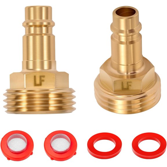 PLUHKN-Lead-Free Brass Quick Connector Hose Adapter for PF247007-1/2" Quick Connector for 3/4" Garden Hose, RV Water Outlet Adapter, 2 Pack