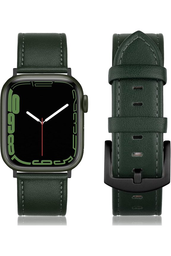 -Leather Band Compatible with Apple Watch Bands 46mm 45mm 44mm 42mm (Series 1/2/3) Men Women, Vintage Genuine Leather Replacement Wristband for iWatch Series 10 9 8 7 6 5 4 3 2 1 SE Retro Walnu