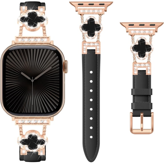 PLUHKN-Leather Band Compatible with Apple Watch Bands for Women 40mm 41mm 42mm 38mm,Dressy Slim Thin Cute Bracelet with Bling Buckle Metal Link Chain Band for iWatch 11 10 9 8 7 6 5 4 3 SE 3/2/1