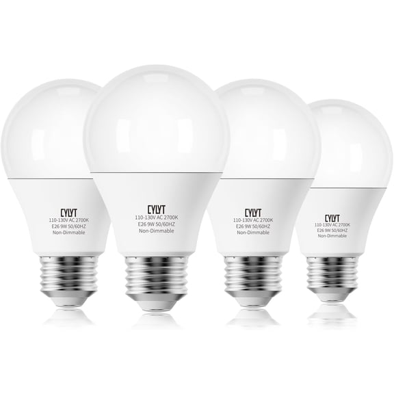 PLUHKN-Light Bulbs 60 Watt Equivalent Solt White 2700K, E26 A19 LED Light Bulb 9W 800 Lumen, Focos LED para Casa, 120V 60HZ Lightbulbs for Indoor Outdoor, Non-Dimmable, 4-Pack