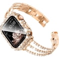 thumbnail image 1 of PLUHKN-Metal Band for Apple Watch Bands 41mm for Women Series 9 7 8, Bling Diamond Rhinestone Link Bracelet with 2 in 1 Waterproof Bling Case Lace Edge Diamond Protective Bumper Face Cover, Rose Gold, 1 of 4