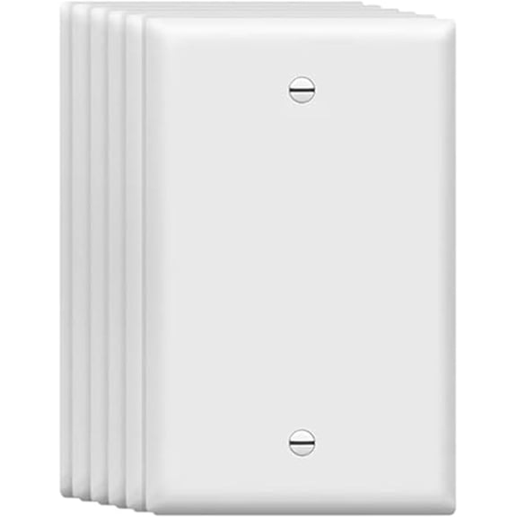 PLUHKN-Mid-Size Blank Wall Plates 1-Gang 4.89" x 3.12" blank Switch Outlet Electrical Cover Plate Unbreakable Thermoplastic Faceplate for Light Receptacle Outlet Switch, White (6 Pack)
