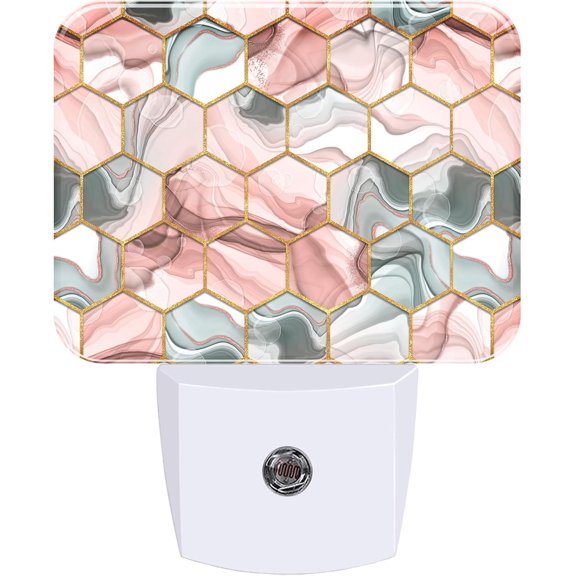 PLUHKN-Night Light Hexagon Texture Plug-in Wall LED Night Lamp with Dusk-to-Dawn Smart Sensor Lamp for Adult Bedroom Living Room Hallway Kitchen