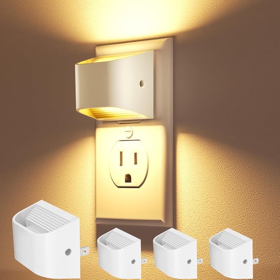 PLUHKN-Night Lights Plug into Wall, 4 Pack Up and Down LED Night Light with Dusk to Dawn Light Sensor, 3000K Warm White Nightlight for Hallway, Bedroom, Bathroom, Kitchen White