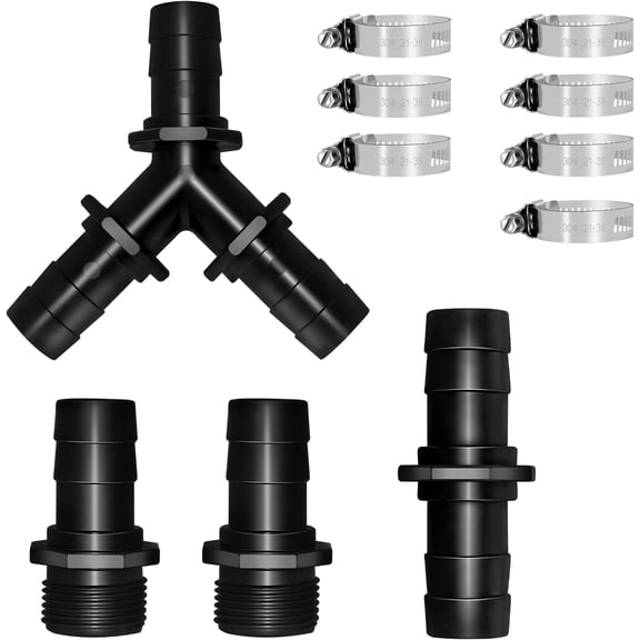 PLUHKN-PVC Fitting Hoses Connectors, Barb Tubing Adapter with 7 Hose Clamps for Garden Pool Fountain Waterfall Pipe-11 Pieces Set