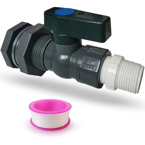PLUHKN-PVC Spigot Kit Rain Barrel Faucet Kit 3/4 inch Rain Barrel Valve with Bulkhead Fitting Adapter,PTFE,PVC Hose Adapter for Water Tanks,Aquariums,Tubs,Pools,Garden Barrels 1 Pack