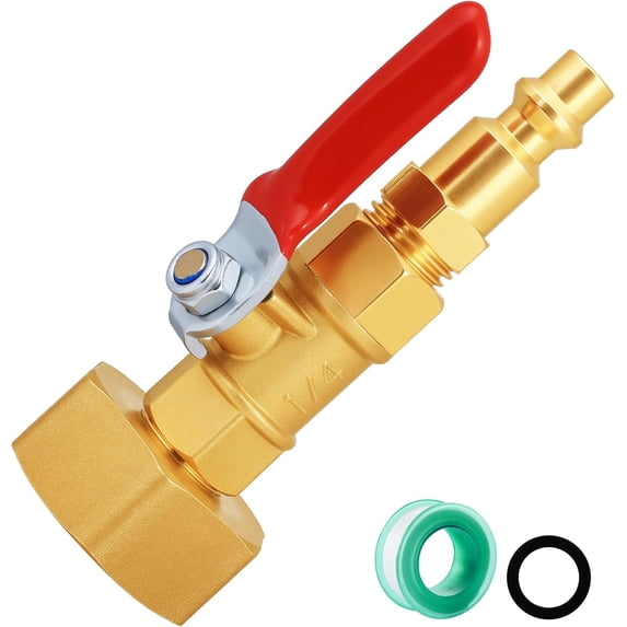 PLUHKN-RV Winterize/Winterization Blowout Adapter - Brass with Ball Valve, 1/4" Male Quick Connect to 3/4" Female GHT Garden Hose Thread