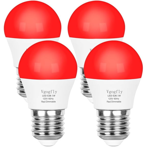 PLUHKN-Red Light Bulb for Sleep Dimmable - Mood Setting Blue Light Blocking, A15 3W(25 Watt Equivalent) E26 Base for Nursery, Bedroom & Relaxation, Longevity (4 Pack)