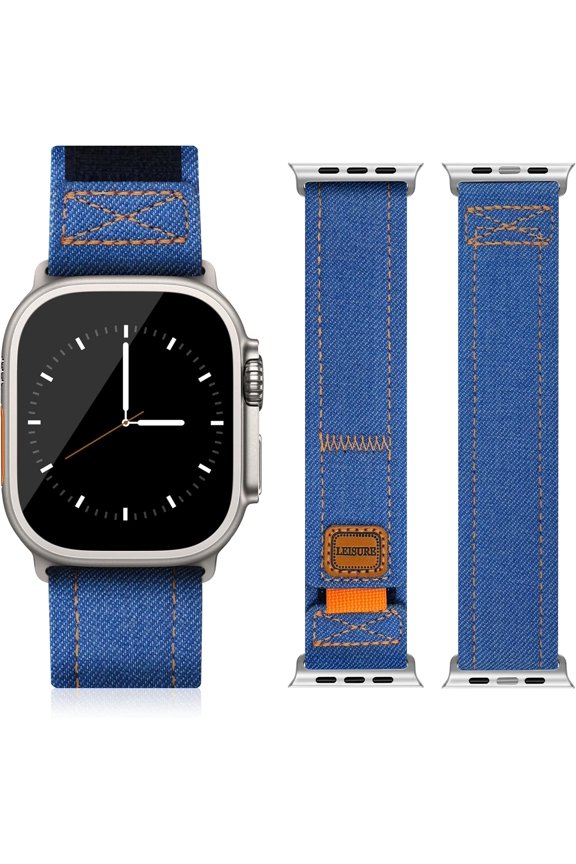 -Retro Denim Fabric watch band for Apple Watch Band 42mm 42mm 45mm 49mm, Soft Canvas Strap Compatible with iWatch Bands Series 9/SE/8/7/6/5/4/3/2/1, Bracelet for women girl lady (Denim Blue)